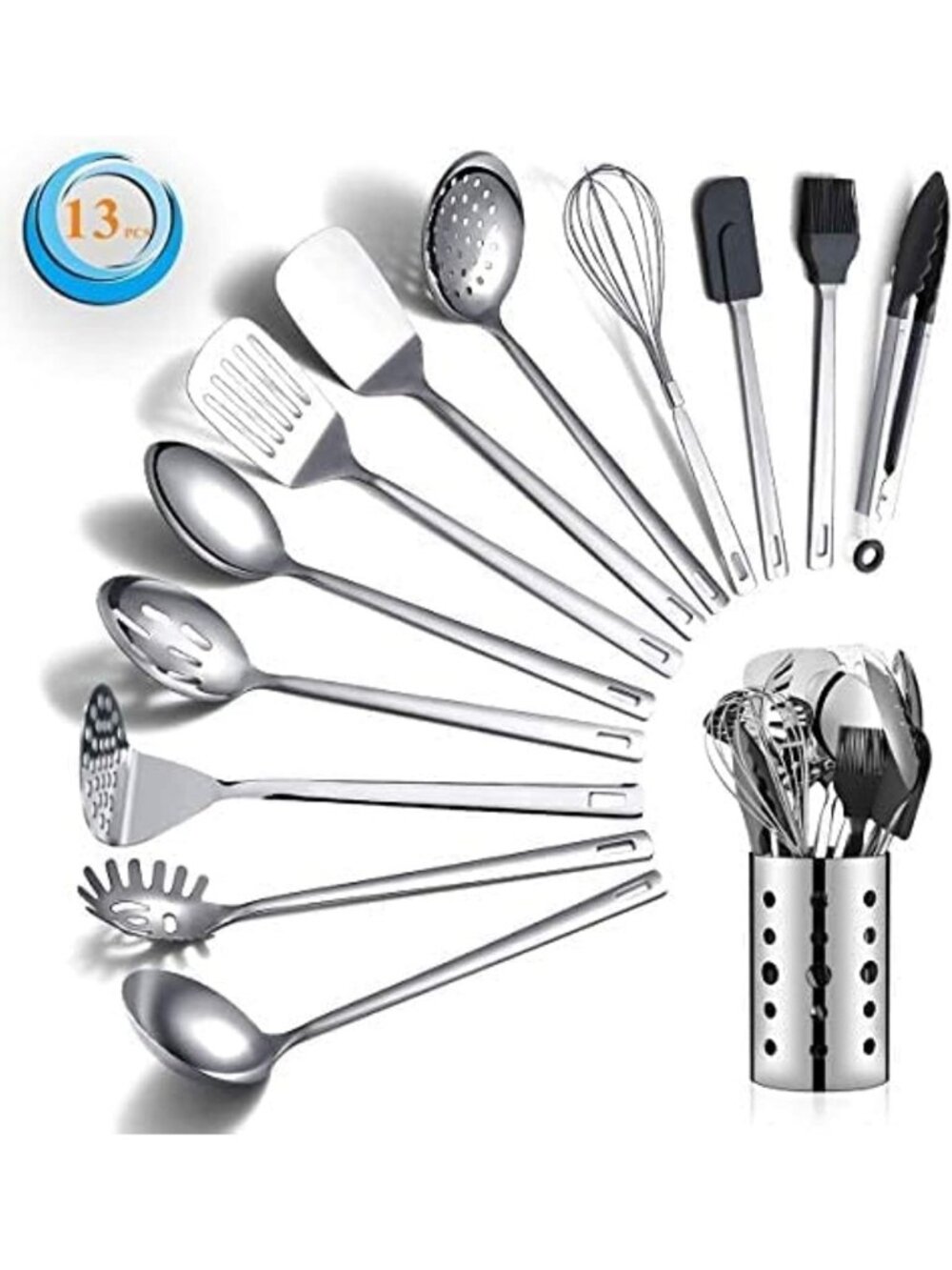 13-Piece Stainless Steel Kitchen Utensils Set, Non-Stick, Heat Resistant, Easy